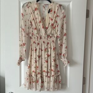Floral Cream Long-Sleeve Smocked Waist Dress
